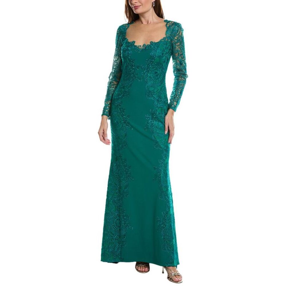 Tadashi Shoji Womens Long Sleeve Maxi Dress, Green